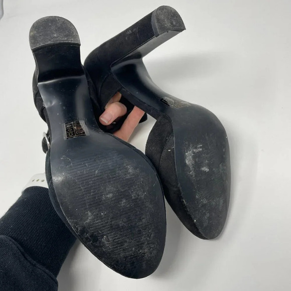 Nine West Suede Leather Ankle Strap Round Toe Heels Pump Black Size 6 - Picture 8 of 8